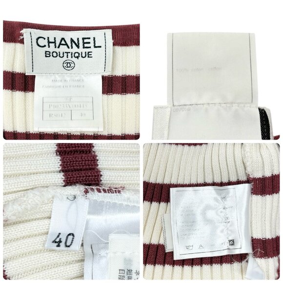 CHANEL Vintage 98P CC Mark Logo Rib Knit Tank Top Striped #40 Red White [106342] - Picture 11 of 11
